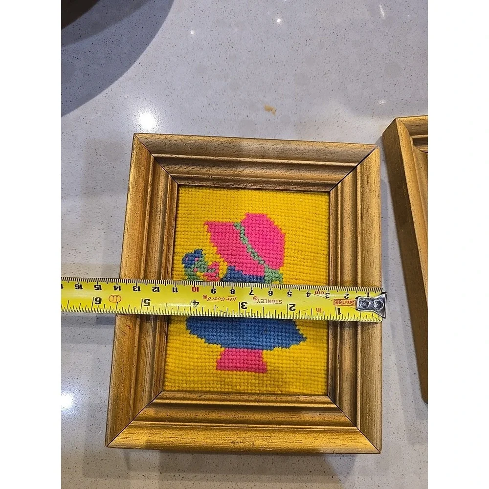 VTG 1974 Needlepoint Boy & Girl Room Framed Art Set Cottagecore‎ Nursery Decor